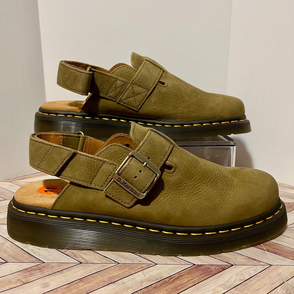 Dr Martens Jorge II Tumbled Nubuck Muted Olive Leather M 10 W 11 Slingback Mules - Picture 2 of 11